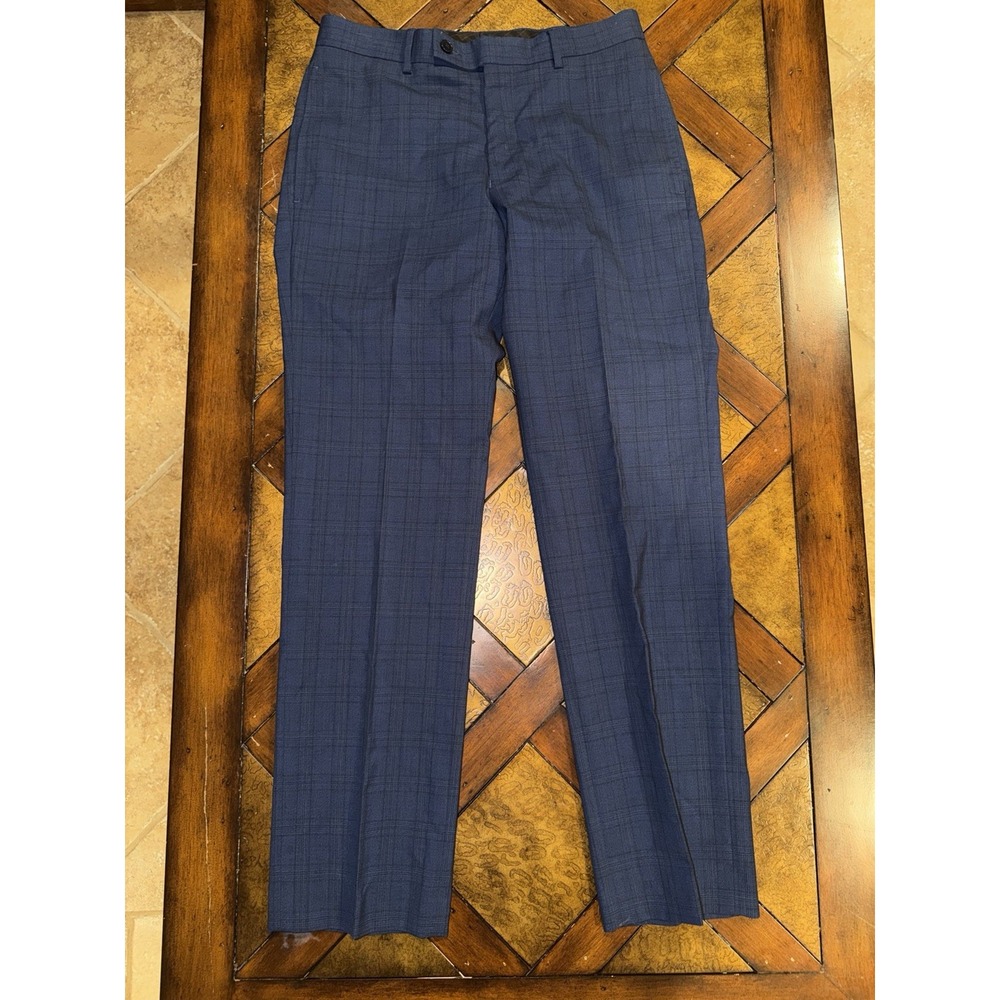 Calvin Klein Dress Pants Blue Plaid Wool Blend, Size 30x30